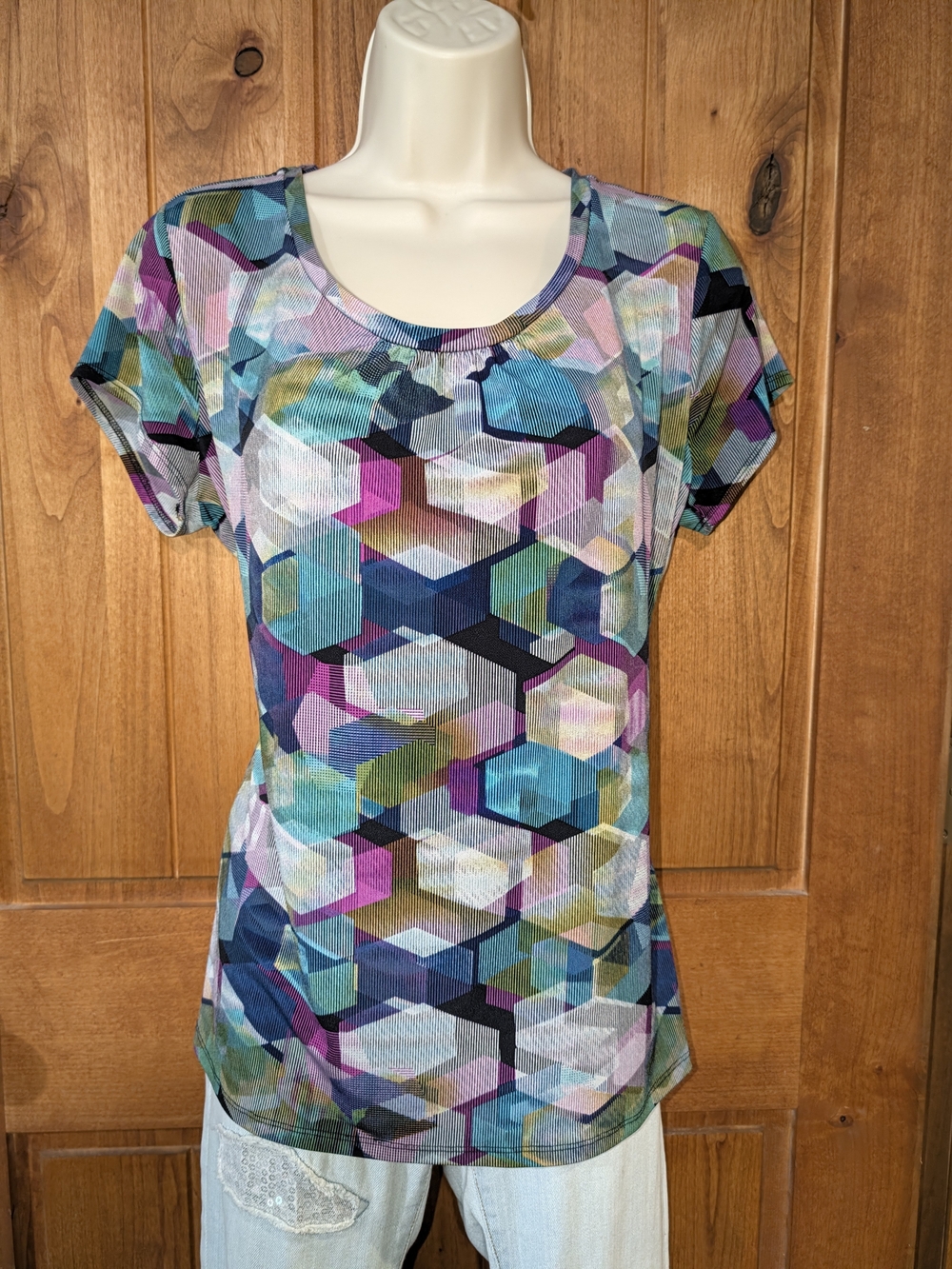 Worthington Multi-Color Geometric Scoop Neck Top